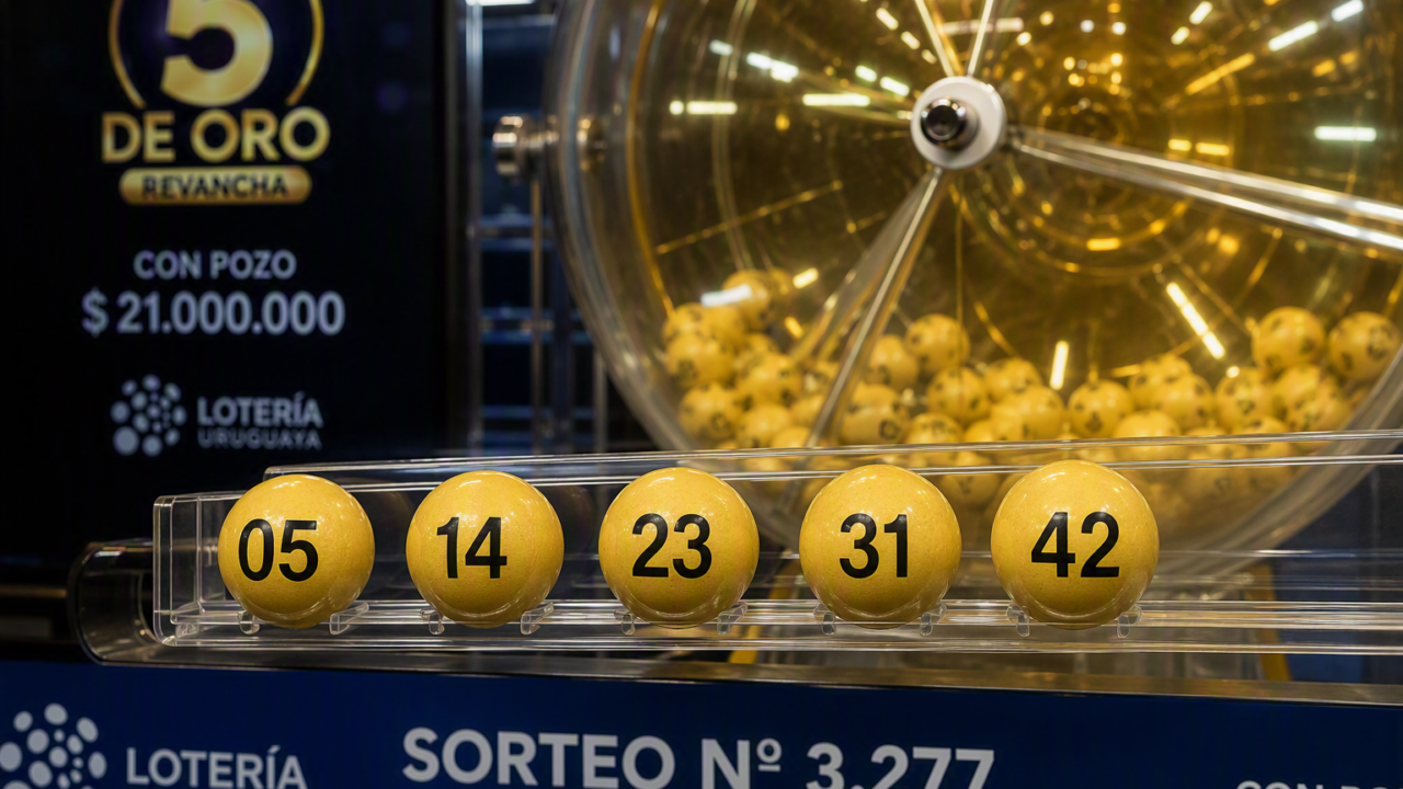 Urna con bolillas numéricas utilizadas durante el sorteo oficial del 5 de Oro.