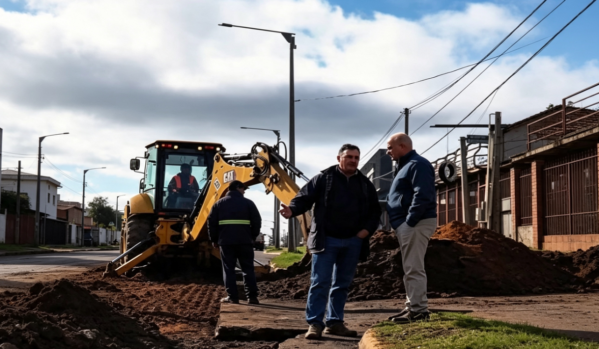 Carlos Albisu supervisa los trabajos de reparación de calles en Salto