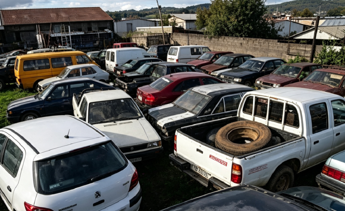 Filas de motocicletas guardadas en el predio de la chacra municipal de Salto