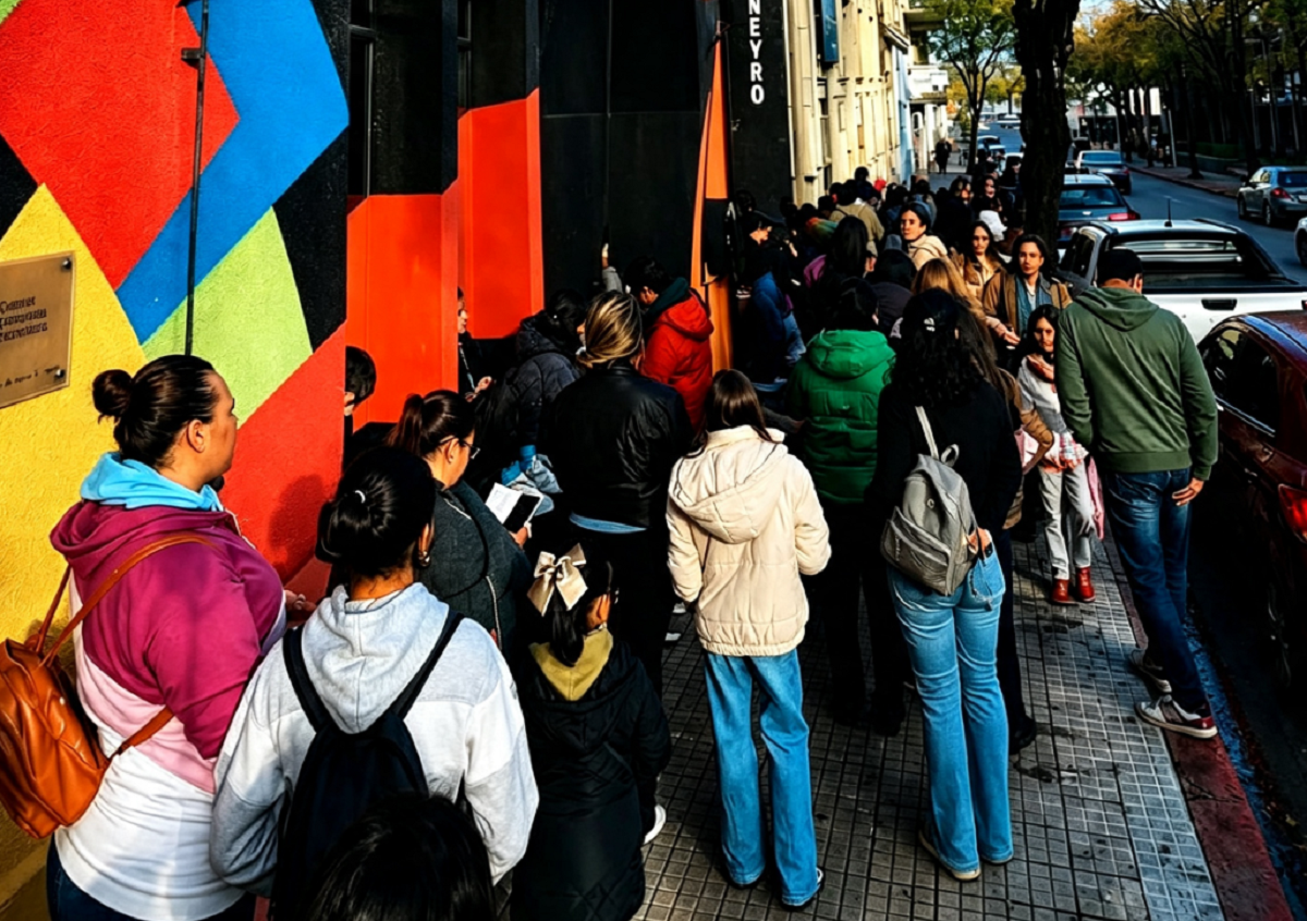 Familias esperando su turno durante la jornada de vacunación en Salto