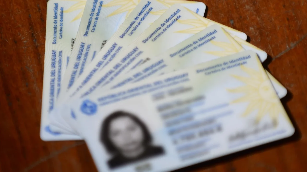 Cédula de identidad uruguaya apoyada junto a un celular moderno.