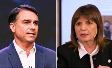 El candidato brasileño Flávio Bolsonaro junto a la senadora argentina Patricia Bullrich.