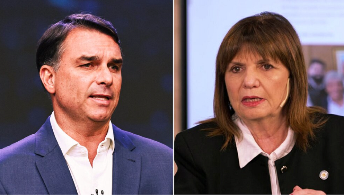 El candidato brasileño Flávio Bolsonaro junto a la senadora argentina Patricia Bullrich.