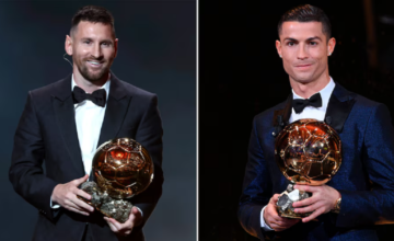 Cristiano Ronaldo y Lionel Messi durante una ceremonia de entrega del Balón de Oro.