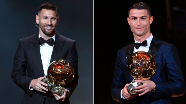 Cristiano Ronaldo y Lionel Messi durante una ceremonia de entrega del Balón de Oro.