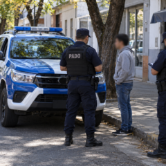 Patrullero del PADO y efectivos policiales en un procedimiento en Salto.