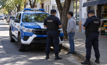 Patrullero del PADO y efectivos policiales en un procedimiento en Salto.