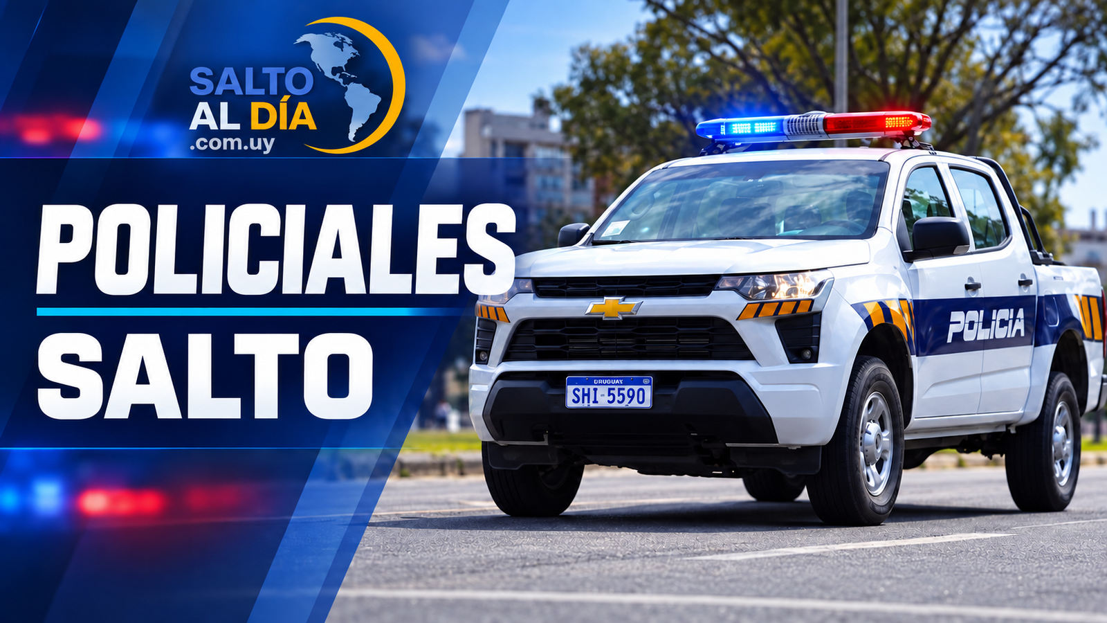 Efectivo policial trasladando a un detenido en Salto.