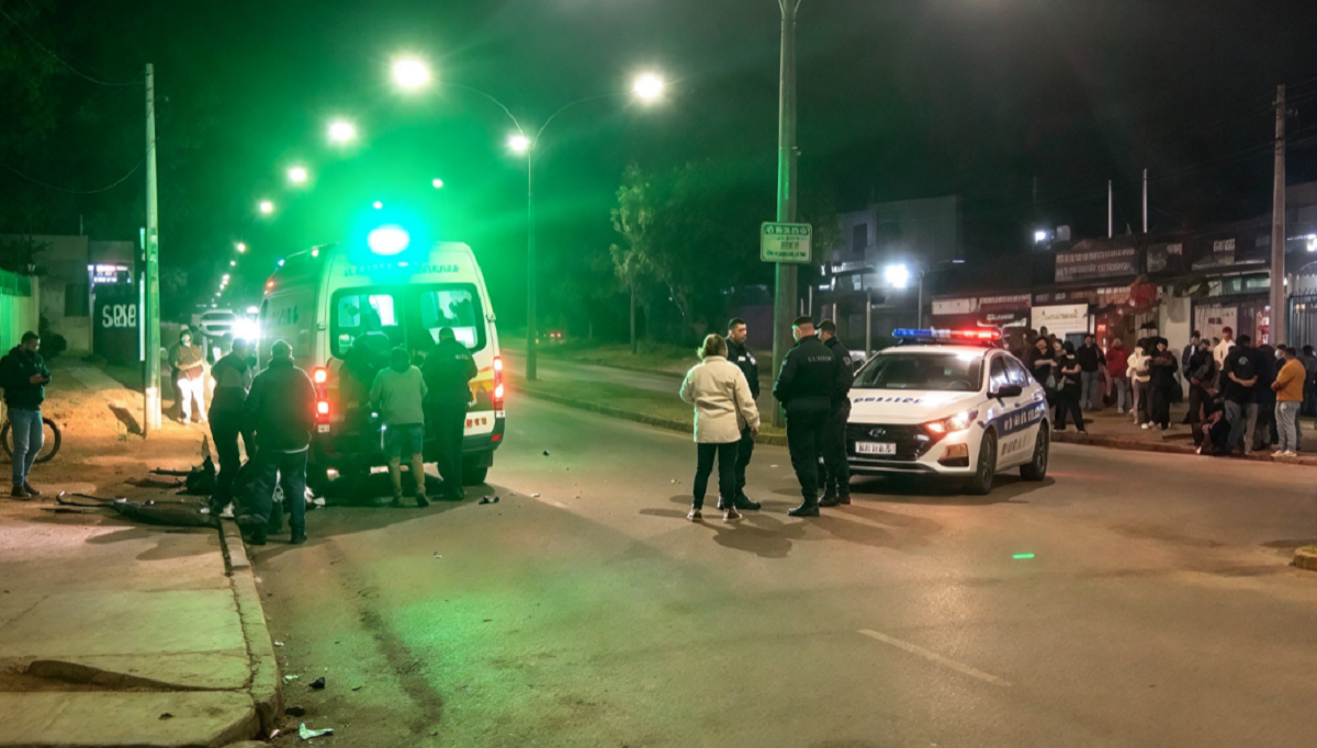 Móvil de la Policía de Salto en un operativo de tránsito nocturno.